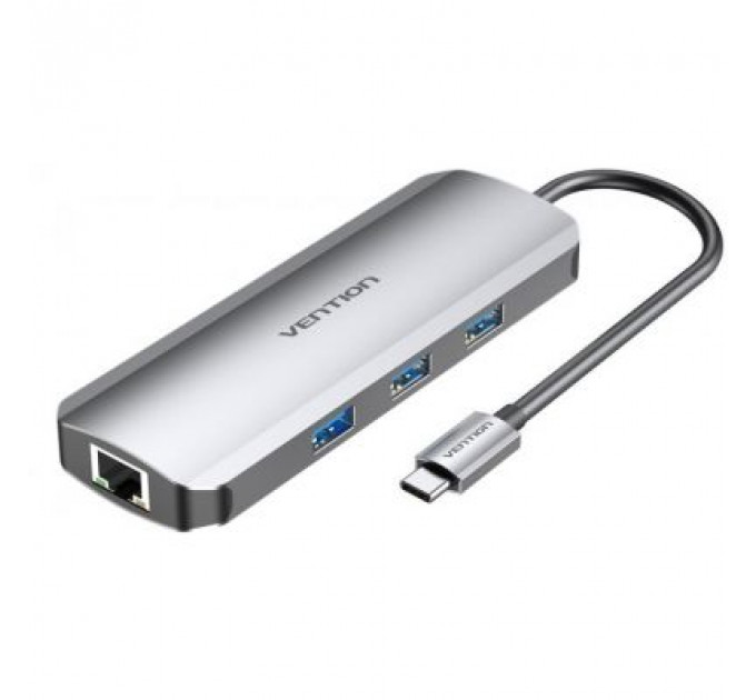Концентратор Vention USB3.1 Type-C --> HDMI/USB 3.0x3/RJ45/SD/TF/PD 100W Hub 8-in (TOKHB)