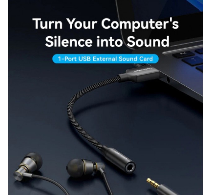 Звукова плата VENTION USB AM to 3.5mm F 0.25m (4pin) 96kHz/24bit DSP noise reduction (CVEBC)