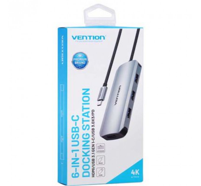Концентратор Vention USB3.1 Type-C --> HDMI/USB-C Gen 1/USB 3.0x3/PD 100W Hub 6-i (TOFHB)
