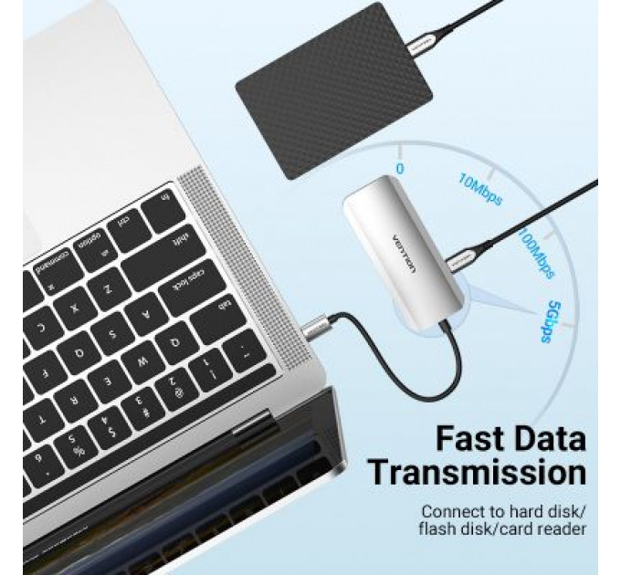 Концентратор Vention USB3.1 Type-C --> HDMI/USB-C Gen 1/USB 3.0x3/PD 100W Hub 6-i (TOFHB)