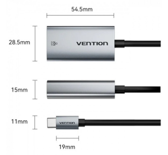 Перехідник USB-C to RJ45 Ethernet 1000Mbps black VENTION (CFPHB)