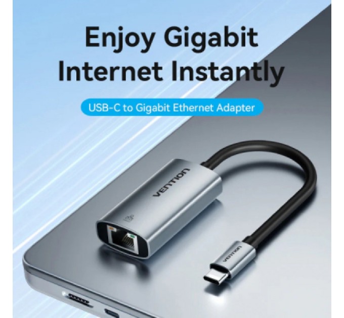 Перехідник USB-C to RJ45 Ethernet 1000Mbps black VENTION (CFPHB)