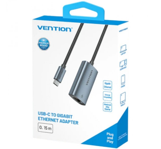 Перехідник USB-C to RJ45 Ethernet 1000Mbps black VENTION (CFPHB)