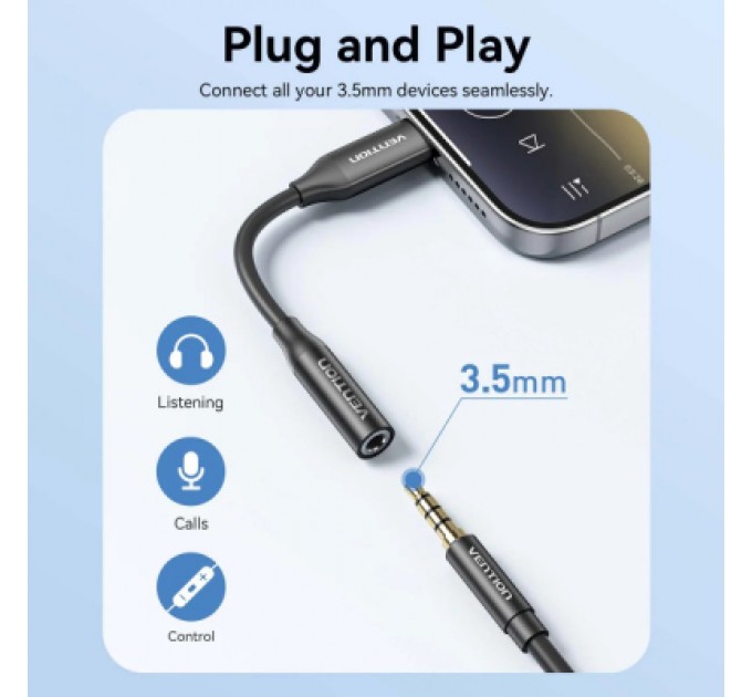 Перехідник USB-C to 3.5mm M black VENTION (BIIBA)