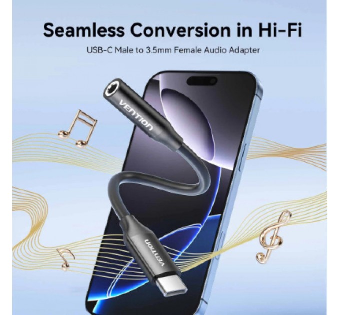 Перехідник USB-C to 3.5mm M black VENTION (BIIBA)