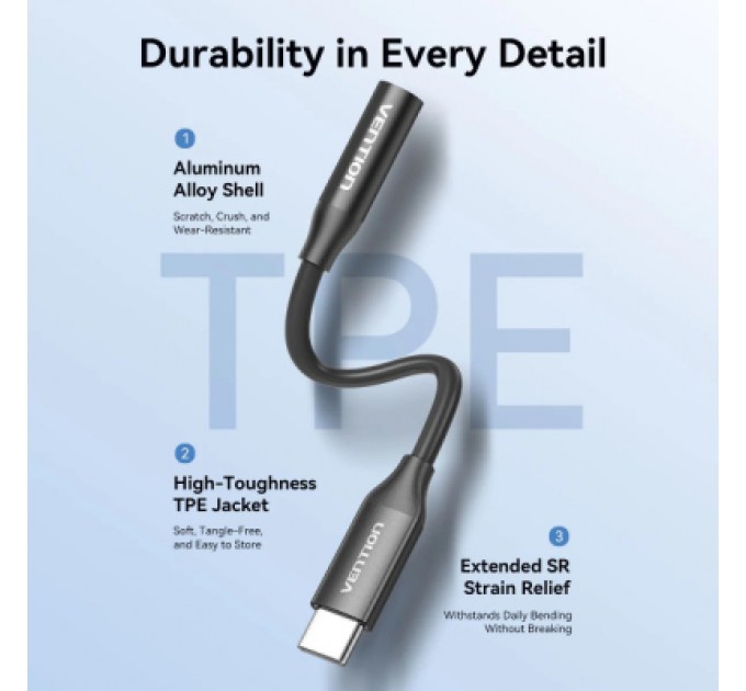 Перехідник USB-C to 3.5mm M black VENTION (BIIBA)