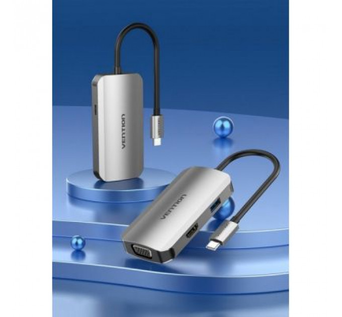 Концентратор Vention USB3.1 Type-C --> HDMI/VGA/USB 3.0/PD 100W Hub 4-in-1 (TOAHB)