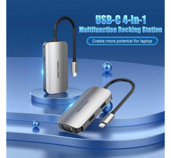 Концентратор Vention USB3.1 Type-C --> HDMI/VGA/USB 3.0/PD 100W Hub 4-in-1 (TOAHB)