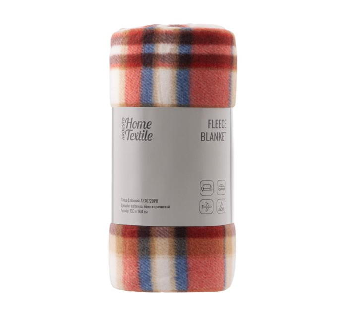 Ardesto Плед Ardesto Fleece 100% поліестер, клітинка, біло-коричневий 130х160 см (ART0720PB)