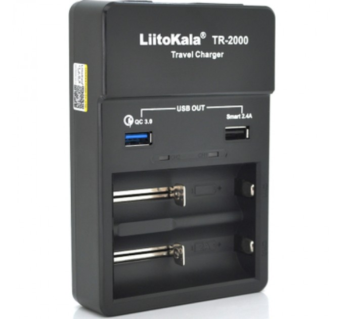 Зарядний пристрій для акумуляторів Liitokala 2 Slots, USB1/QC/3.0, USB2/2.4A, NiMHC(R14)/SC/AA/AAA/17670, Li-ion10440...26650 (Lii-TR2000)