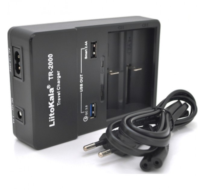 Зарядний пристрій для акумуляторів Liitokala 2 Slots, USB1/QC/3.0, USB2/2.4A, NiMHC(R14)/SC/AA/AAA/17670, Li-ion10440...26650 (Lii-TR2000)