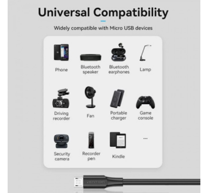 Дата кабель USB 2.0 AM to Micro 5P 2.0m black VENTION (CTIBH)