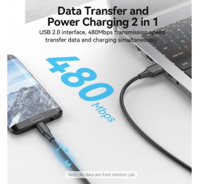 Дата кабель USB 2.0 AM to Micro 5P 2.0m black VENTION (CTIBH)