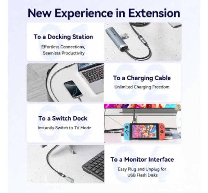 Дата кабель USB-C M/F 1.0m 100W 10Gbps 4K60Hz VENTION (TRFBF)