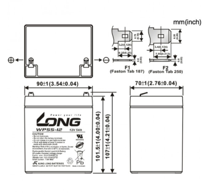 Батарея до ДБЖ Long 12В 5Ач (WPS5-12) (WPS5-12)