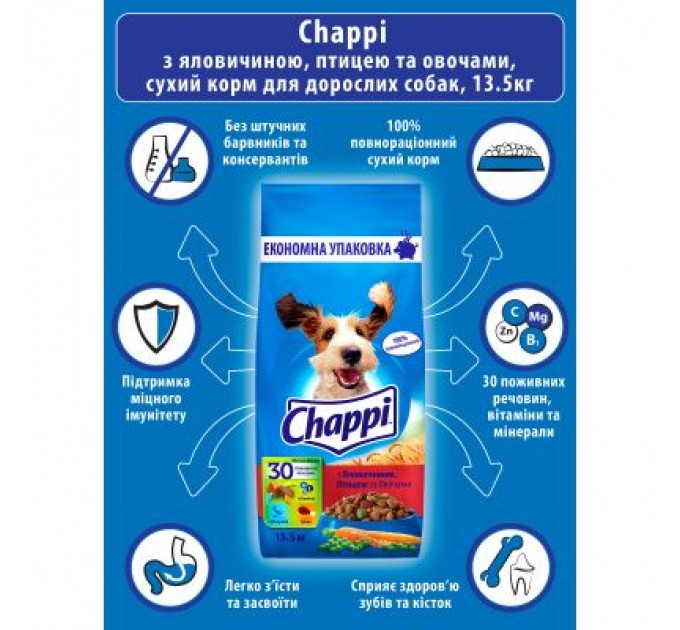 Сухий корм для собак Chappi з яловичиною, птицею та овочами 13.5 кг (5998749128350)