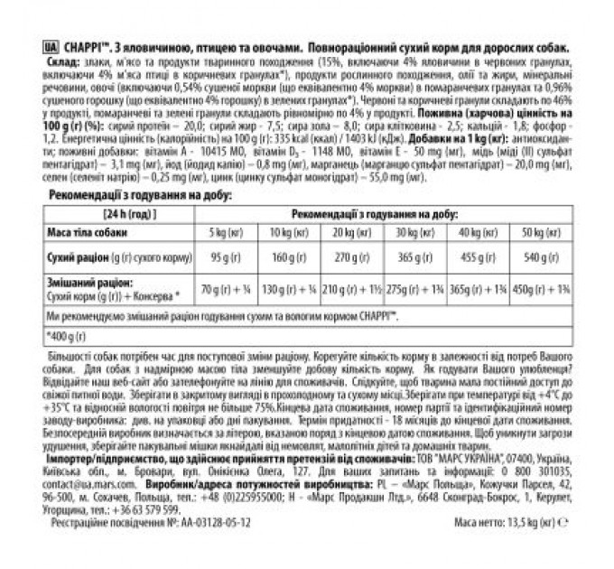Сухий корм для собак Chappi з яловичиною, птицею та овочами 13.5 кг (5998749128350)