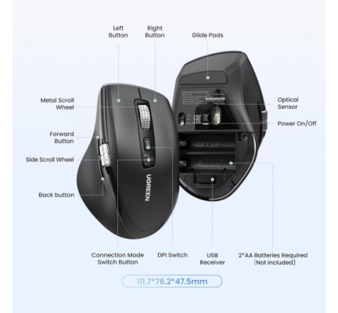 Мишка Ugreen M751 Wireless/Bluetooth Black (45792)