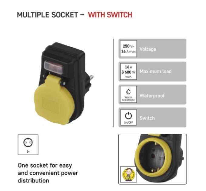 EMOS Розетка EMOS 16A 250V IP44 одинарна (P00292)