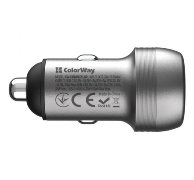 Зарядний пристрій ColorWay USB-C PD35W + USB QC3.0 car adapter (CW-CHA066PD-GR)