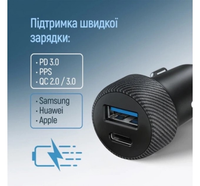 Зарядний пристрій ColorWay USB-C PD35W + USB QC3.0 car adapter (CW-CHA064PD-BK)