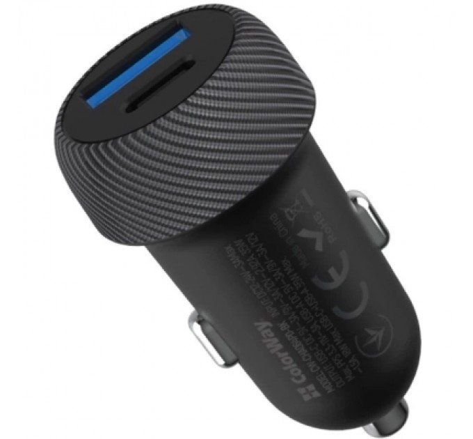Зарядний пристрій ColorWay USB-C PD35W + USB QC3.0 car adapter (CW-CHA064PD-BK)