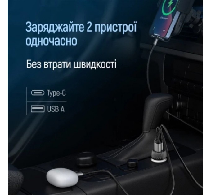 Зарядний пристрій ColorWay USB-C PD35W + USB QC3.0 car adapter (CW-CHA064PD-BK)