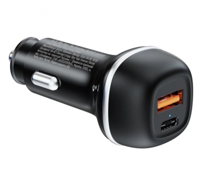 Зарядний пристрій ColorWay USB-C PD45W + USB QC3.0 car adapter (CW-CHA067PD-BK)