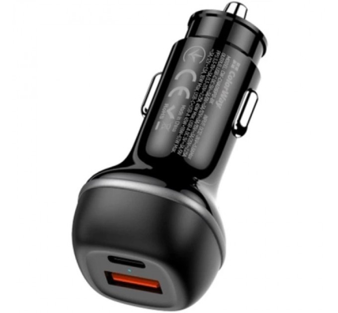 Зарядний пристрій ColorWay USB-C PD65W + USB QC3.0 car adapter (CW-CHA068PD-BK)