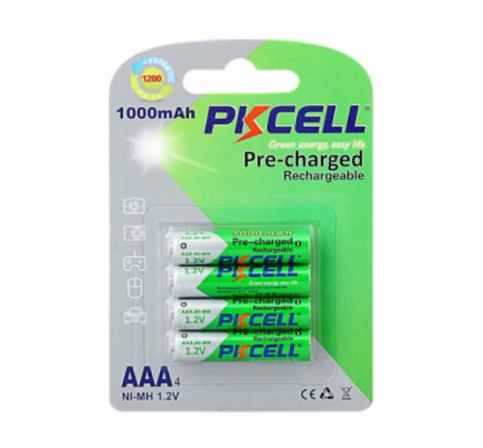 PkCell Акумулятор AAA R03 1000mAh 1.2V NiMH Already Charged, 4шт/бл PkCell (PC/AAA1000-4BA)