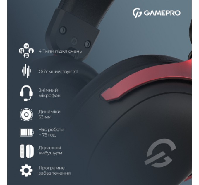 Навушники GamePro Asgard Freya Pro Wireless Black/Red (HSW201BR)