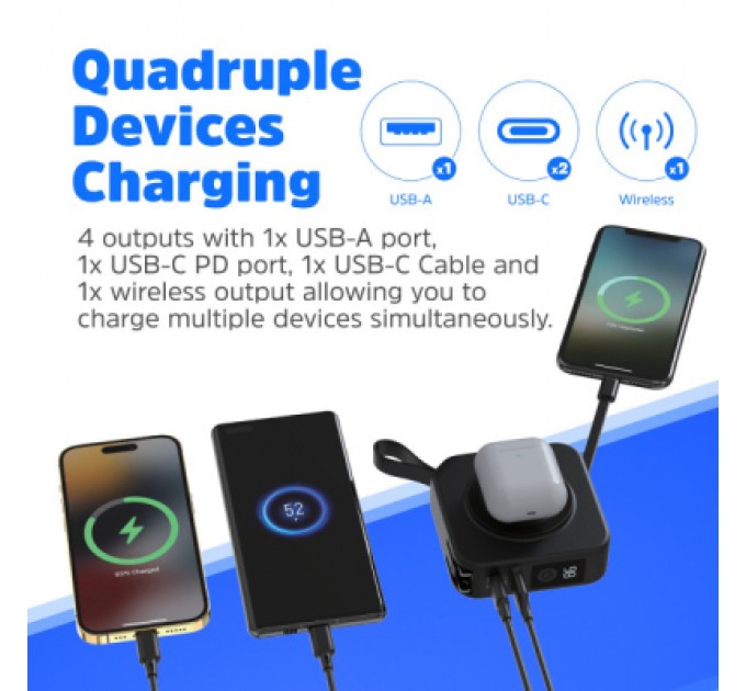 Батарея універсальна Energizer Magnetic Wireless 10000mAh 20W PD, AC зарядка, QI/15W, built-in USB-C (QM10001AC)