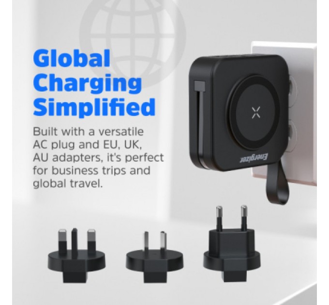 Батарея універсальна Energizer Magnetic Wireless 10000mAh 20W PD, AC зарядка, QI/15W, built-in USB-C (QM10001AC)
