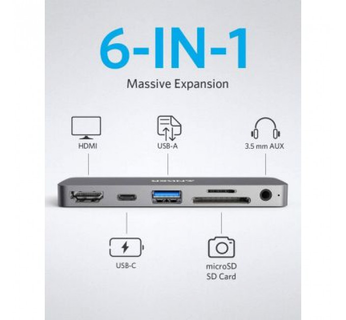 Концентратор Anker PowerExpand Direct 6-in-1 USB-C PD Media Hub (Gray) (A83620A1)