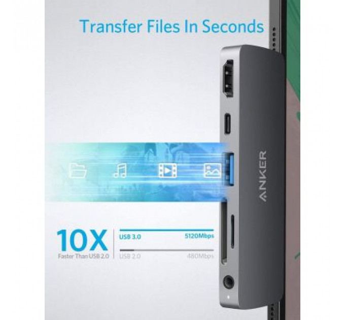 Концентратор Anker PowerExpand Direct 6-in-1 USB-C PD Media Hub (Gray) (A83620A1)