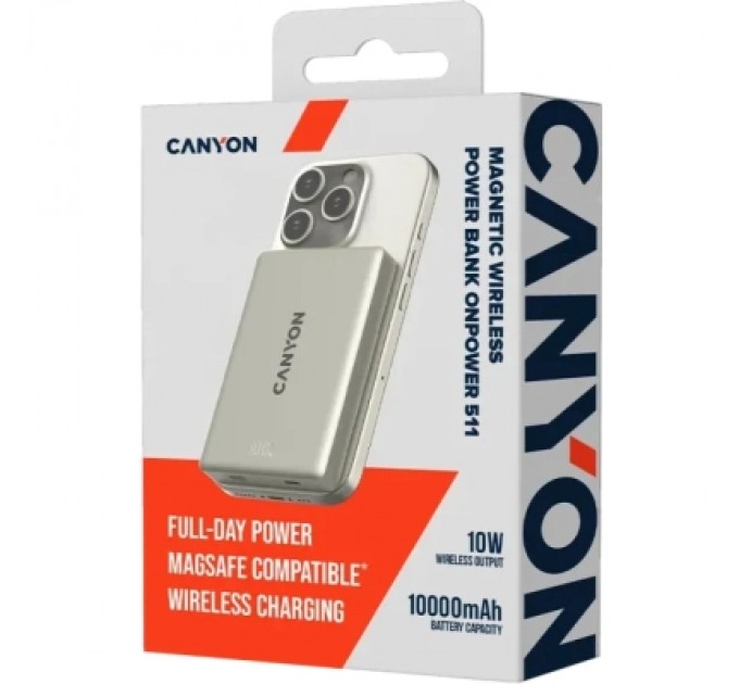 Батарея універсальна Canyon 10000mAh OnPower 511 PD20W Magnetic wireless MagSafe Grey (CNS-CPB511G)