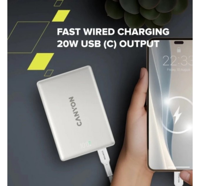 Батарея універсальна Canyon 10000mAh OnPower 511 PD20W Magnetic wireless MagSafe Grey (CNS-CPB511G)