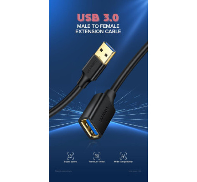 Ugreen Дата кабель USB 3.0 AM/AF 2.0m US129 Black UGREEN (10373)