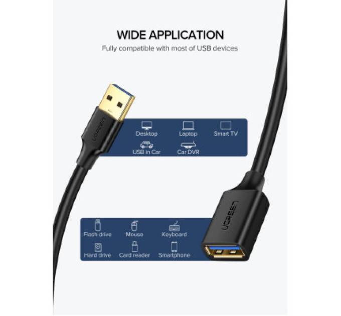 Ugreen Дата кабель USB 3.0 AM/AF 2.0m US129 Black UGREEN (10373)