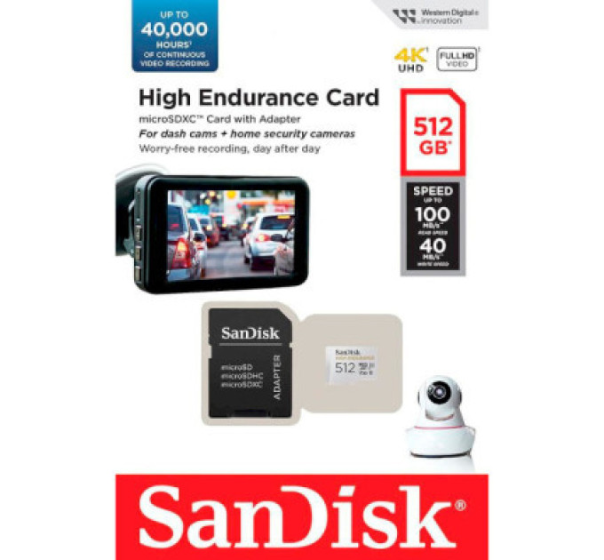 SanDisk Карта пам'яті SanDisk 512GB microSDXC High Endurance UHS-I U3 V30 + SD adapter (SDSQQNR-512G-GN6IA)