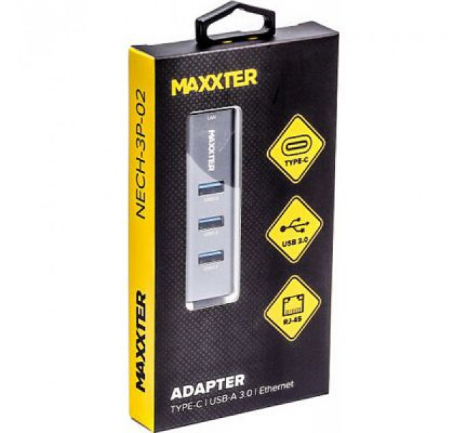 Концентратор Maxxter Type-C to Gigabit Ethernet, 3 Ports USB 3.0 (NECH-3P-02)
