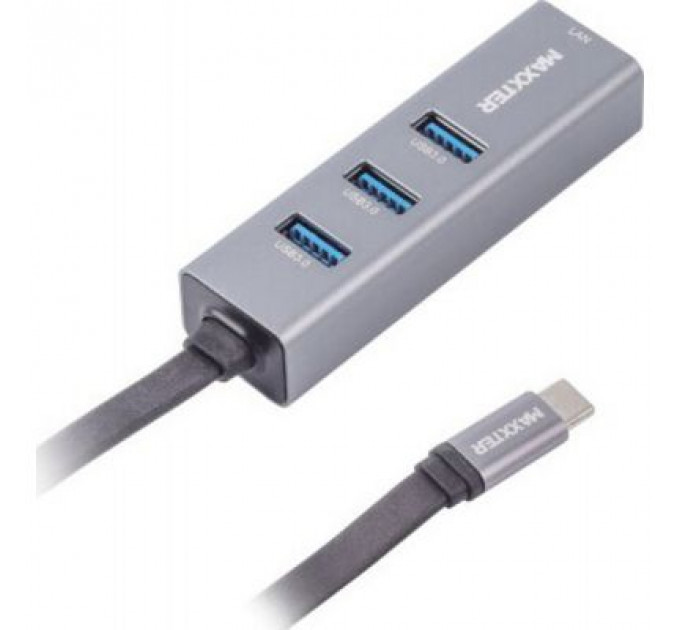 Концентратор Maxxter Type-C to Gigabit Ethernet, 3 Ports USB 3.0 (NECH-3P-02)