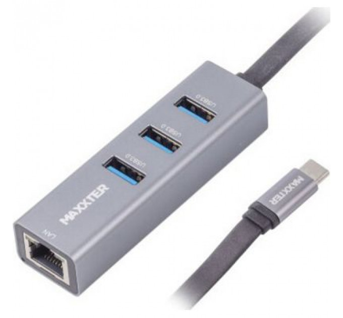 Концентратор Maxxter Type-C to Gigabit Ethernet, 3 Ports USB 3.0 (NECH-3P-02)