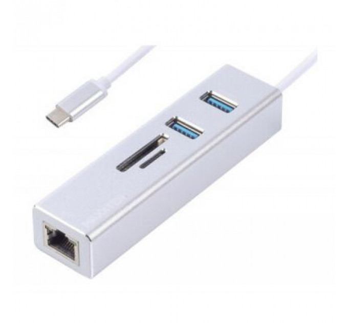 Концентратор Maxxter USB to Gigabit Ethernet, 2 Ports USB 3.0 + microSD/TF card r (NECH-2P-SD-01)