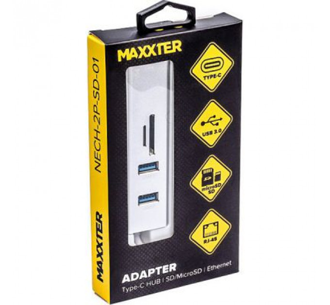 Концентратор Maxxter USB to Gigabit Ethernet, 2 Ports USB 3.0 + microSD/TF card r (NECH-2P-SD-01)
