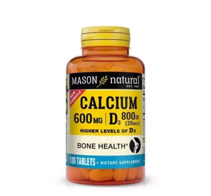Вітамінно-мінеральний комплекс Mason Natural Кальцій 600 мг та Вітамін D3 800 МО, Calcium 600 mg with Vitamin D3 800 IU, 100 (MAV17131)