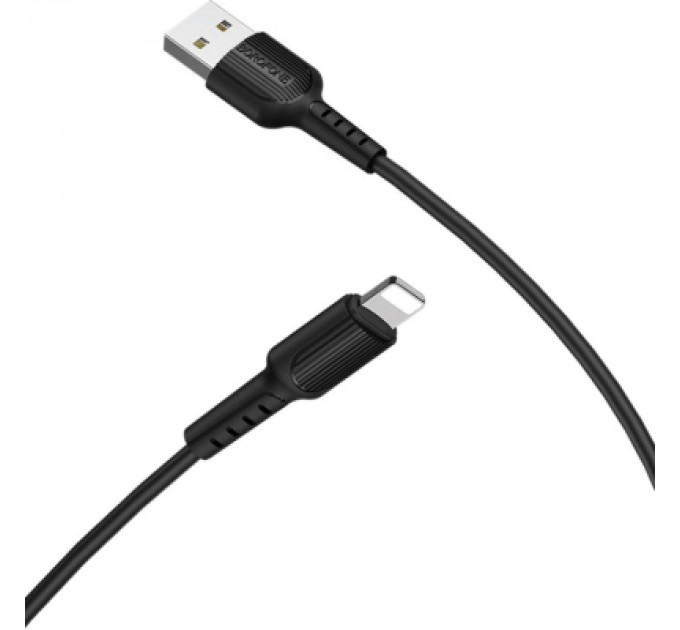 Дата кабель USB 2.0 AM to Lightning 1.0m 2A PVC BX16 black BOROFONE (6957531099512)