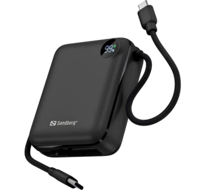 Sandberg Батарея універсальна Sandberg 10000mAh PD/3.1/20W, QC/3.0, USB-C In/Out, with 2 cables USB-C (421-26)