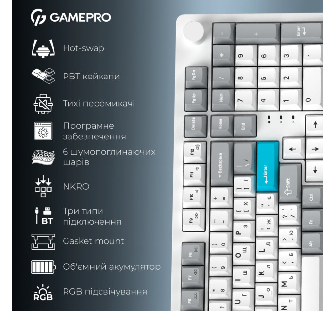 GamePro Клавіатура бездротова GamePro Asgard Drakkar Keychron Super Red Switch White (MK305WH)