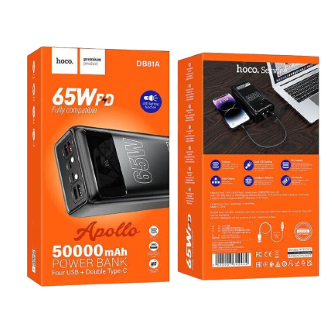 HOCO Батарея універсальна HOCO 50000mAh Apollo PD/65W QC/3.0 Black (DB81A / 714725)